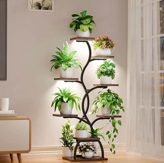 Elevate Your Greenery: The Bamworld Corner Plant Stand with Grow Lights