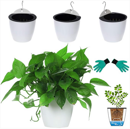 Effortless Greenery: 3 Packs 7.3" Plastic Self Watering Pots Wall Hanging Planters