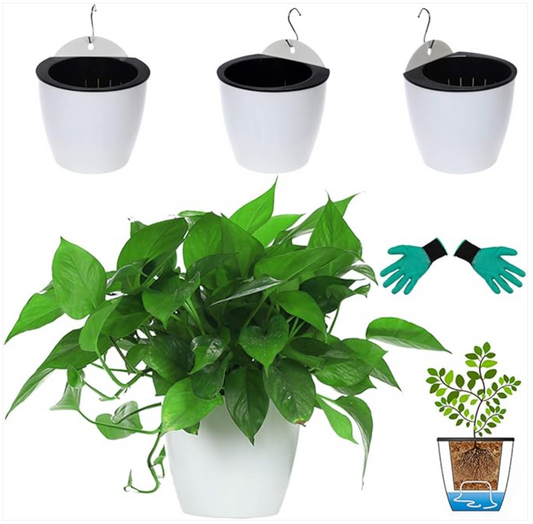 Effortless Greenery: 3 Packs 7.3" Plastic Self Watering Pots Wall Hanging Planters