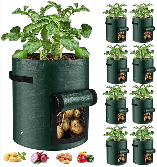 Harvest with Ease: The 10 Gallon 8-Pack Grow Bags with Flap and Handles!