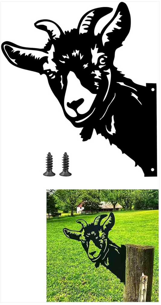 Add Whimsical Charm: The Peeping Goat Metal Art for Your Farmhouse Garden!