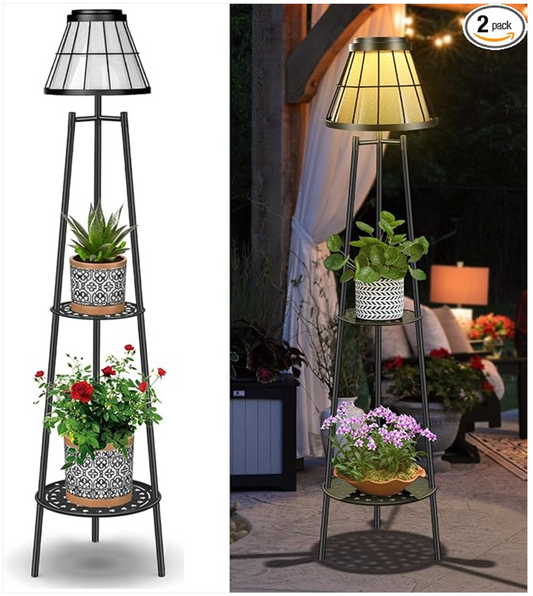 Double Duty Decor: Solar Lights Outdoor with Plant Stands for Your Patio!