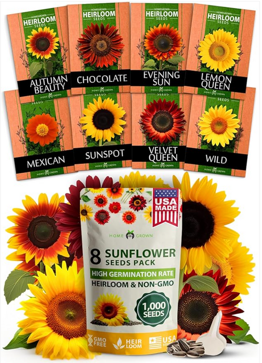 A Burst of Sunshine: HOME GROWN Sunflower Seeds for Planting (8 Unique Varieties)!