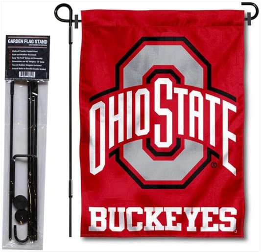 Show Your Buckeye Pride: College Flags & Banners Co. Ohio State Buckeyes Garden Flag with Stand Holder!