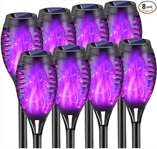 Endless Summer Nights: Purple Solar Flicker Flame Torch Lights (8 Pack)!