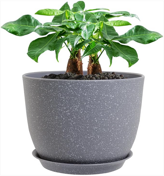 Smart Drainage, Stunning Style: The 12 inch Large Plant Pot in Grey Speckles!