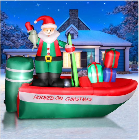 Cast a Line of Holiday Cheer: 8FT Inflatables Santa Fishing on a Boat | Yourfpv.net