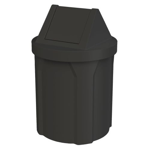 42 Gallon Round 100% Recycled Plastic Indoor or Outdoor Commercial Trash Can with Easy Access Swing Top Lid | Great for Schools and Businesses - Black