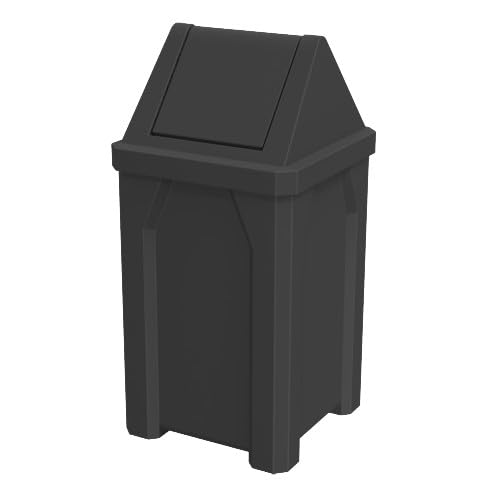 32 Gallon Square 100% Recycled Plastic Heavy Duty Outdoor Trash Can with Swing Top Lid - Black