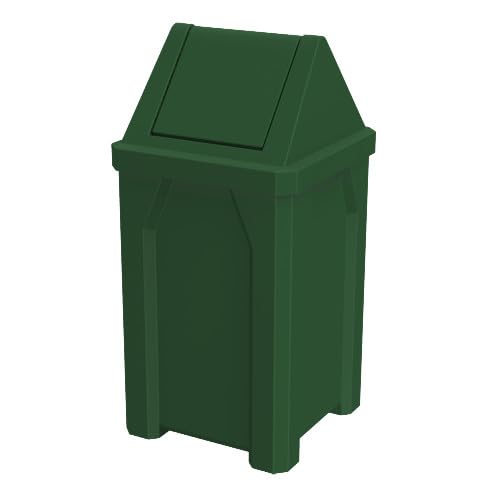 32 Gallon Square 100% Recycled Plastic Heavy Duty Outdoor Trash Can with Swing Top Lid - Green