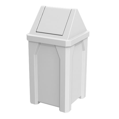 32 Gallon Square 100% Recycled Plastic Heavy Duty Outdoor Commercial Trash Can with Swing Top Lid | Great for Schools and Businesses - White