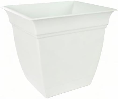 The HC Companies 10 Inch Eclipse Square Planter with Saucer – Indoor Outdoor Plant Pot for Flowers Vegetables Herbs, White