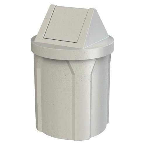42 Gallon Round 100% Recycled Plastic Indoor or Outdoor Commercial Trash Can with Easy Access Swing Top Lid | Great for Schools and Businesses - Light Granite