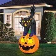 Novelty Lights Occasions Black Cat on Pumpkin Halloween Inflatables, Pumpkin Yard Decoration, Outdoor Halloween Party Décor, 7 Feet