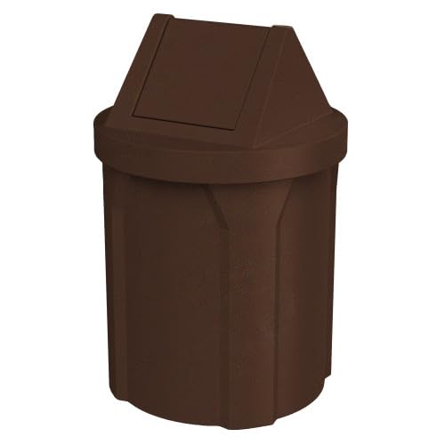 42 Gallon Round 100% Recycled Plastic Indoor or Outdoor Commercial Trash Can with Easy Access Swing Top Lid | Great for Schools and Businesses - Brown Granite