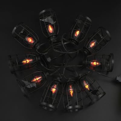 Ashland 10ct. Orange Flickering Caged Raven String Lights Halloween Home Decor