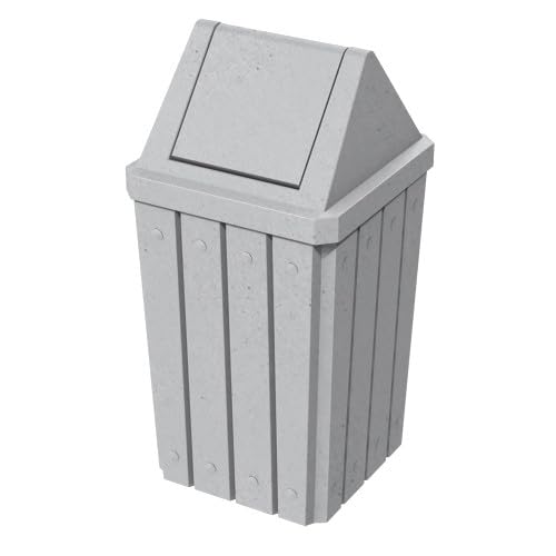32 Gallon Square Slatted 100% Recycled Plastic Indoor or Outdoor Commercial Trash Can with Easy Access Swing Top Lid | Great for Schools and Businesses - Light Granite
