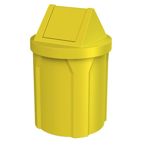 42 Gallon Round 100% Recycled Plastic Indoor or Outdoor Commercial Trash Can with Easy Access Swing Top Lid | Great for Schools and Businesses - Yellow