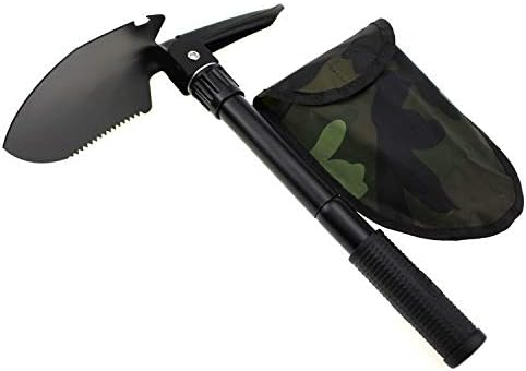 Finidel Folding Shovel, Lightweight with Compass, High Carbon Steel Camping Shovel Survival Shovel - Camping, Adventure, Garden, Emergency (Black) 3-in-1 Multifunction
