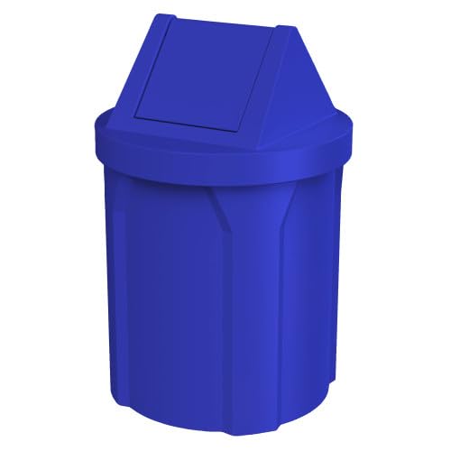 42 Gallon Round 100% Recycled Plastic Indoor or Outdoor Commercial Trash Can with Easy Access Swing Top Lid | Great for Schools and Businesses - Blue