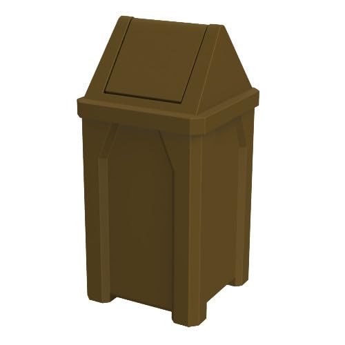 32 Gallon Square 100% Recycled Plastic Heavy Duty Outdoor Commercial Trash Can with Swing Top Lid | Great for Schools and Businesses - Brown