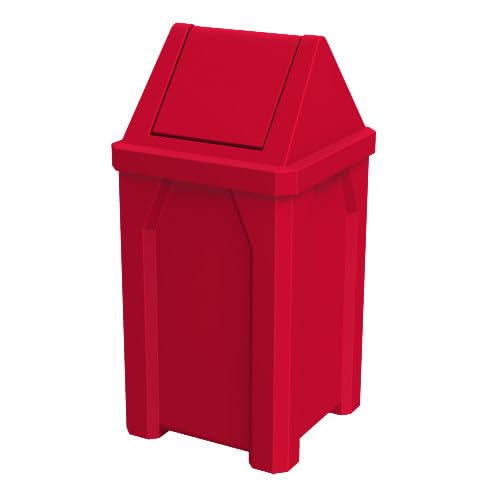 32 Gallon Square 100% Recycled Plastic Heavy Duty Outdoor Trash Can with Swing Top Lid - Red