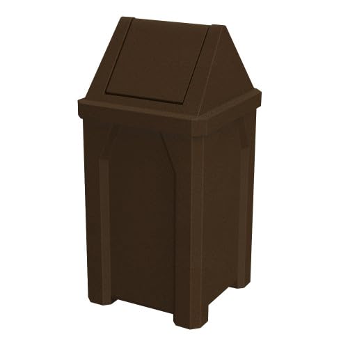 32 Gallon Square 100% Recycled Plastic Heavy Duty Outdoor Trash Can with Swing Top Lid - Brown Granite