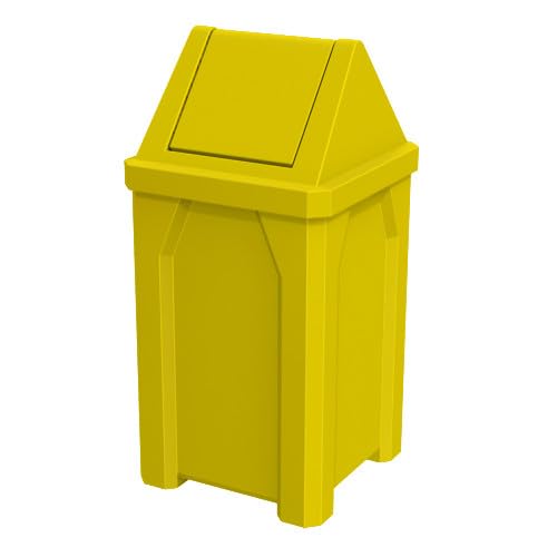 32 Gallon Square 100% Recycled Plastic Heavy Duty Outdoor Commercial Trash Can with Swing Top Lid | Great for Schools and Businesses - Yellow