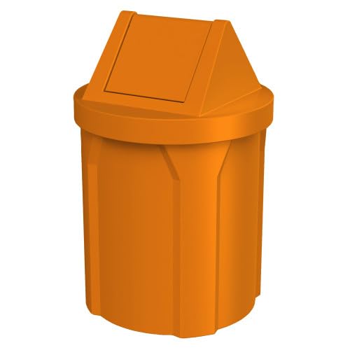 42 Gallon Round 100% Recycled Plastic Indoor or Outdoor Commercial Trash Can with Easy Access Swing Top Lid | Great for Schools and Businesses - Orange