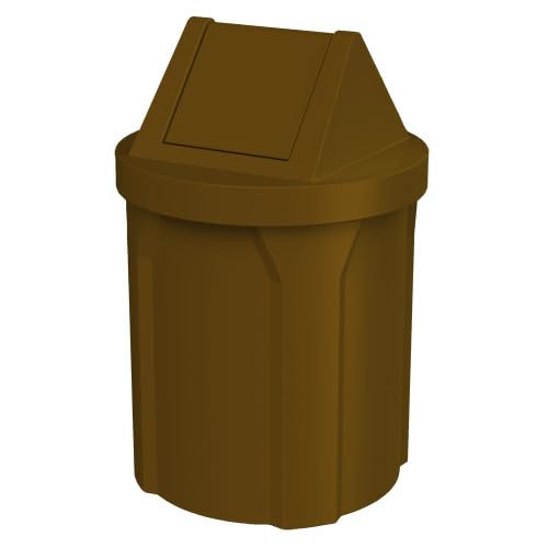 42 Gallon Round 100% Recycled Plastic Heavy Duty Outdoor Trash Can with Swing Top Lid - Brown