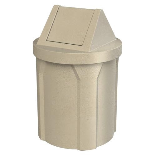 42 Gallon Round 100% Recycled Plastic Indoor or Outdoor Commercial Trash Can with Easy Access Swing Top Lid | Great for Schools and Businesses - Beige Granite