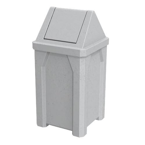 32 Gallon Square 100% Recycled Plastic Heavy Duty Outdoor Commercial Trash Can with Swing Top Lid | Great for Schools and Businesses - Light Granite