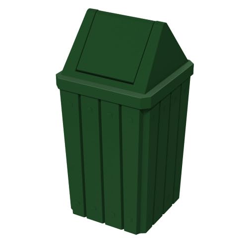 32 Gallon Square Slatted 100% Recycled Plastic Heavy Duty Outdoor Commercial Trash Can with Swing Top Lid | Great for Schools and Businesses - Green