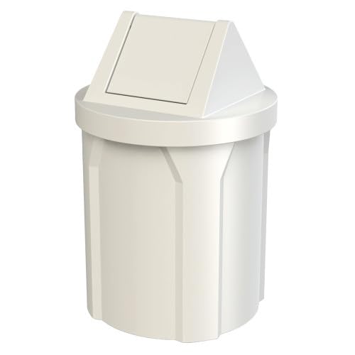 42 Gallon Round 100% Recycled Plastic Indoor or Outdoor Commercial Trash Can with Easy Access Swing Top Lid | Great for Schools and Businesses - White
