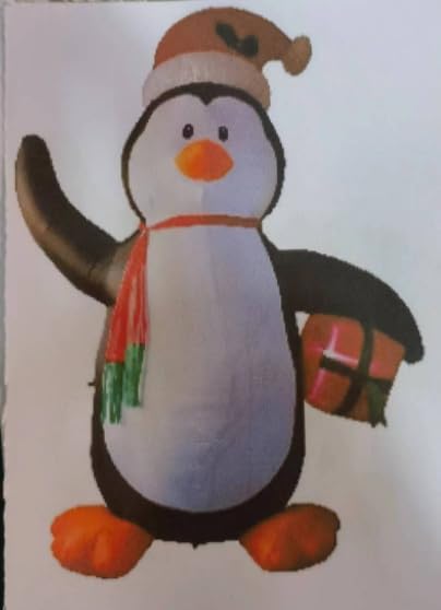 12 Feet Christmas Inflatable Penguin Holding Gift LED Lights Outdoor Decoration for Lawn Garden Entrance Holiday Party Festive Atmosphere Cute Toy