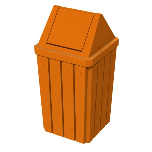 32 Gallon Square Slatted 100% Recycled Plastic Heavy Duty Outdoor Commercial Trash Can with Swing Top Lid | Great for Schools and Businesses - Orange