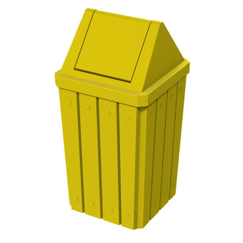 32 Gallon Square Slatted 100% Recycled Plastic Indoor or Outdoor Commercial Trash Can with Easy Access Swing Top Lid | Great for Schools and Businesses - Yellow