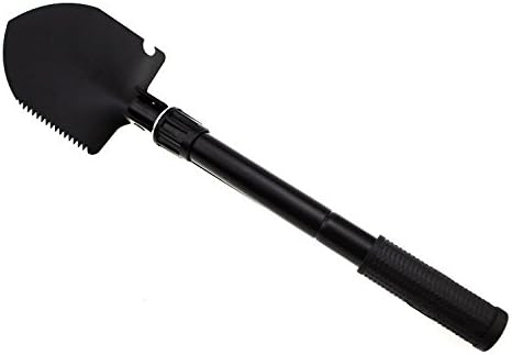 Finidel Folding Shovel, Lightweight with Compass, High Carbon Steel Camping Shovel Survival Shovel - Camping, Adventure, Garden, Emergency (Black) 3-in-1 Multifunction