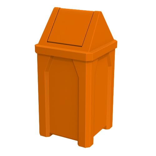 32 Gallon Square 100% Recycled Plastic Heavy Duty Outdoor Commercial Trash Can with Swing Top Lid | Great for Schools and Businesses - Orange