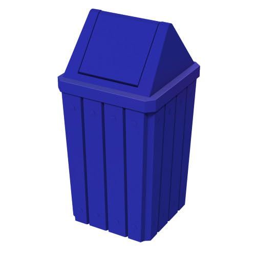 32 Gallon Square Slatted 100% Recycled Plastic Indoor or Outdoor Commercial Trash Can with Easy Access Swing Top Lid | Great for Schools and Businesses - Blue