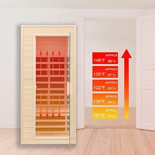 1 Person Infrared Sauna, Home Sauna, Hemlock Wood Far Infrared Sauna, 1,200watt, Low EMF FAR Infrared with Bluetooth, LCD, LED Lights, for Home Indoor