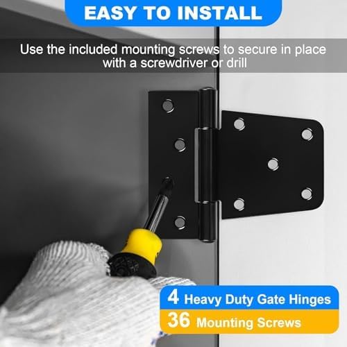 Heavy Duty Gate Hinges 3.5 inch 8 Pack Extra Thick Industrial T Barn Door Hinges Shed Door Hinges for Large Wooden Gates Wood Fence Outdoor - Black Iron Finish (Screws Included)