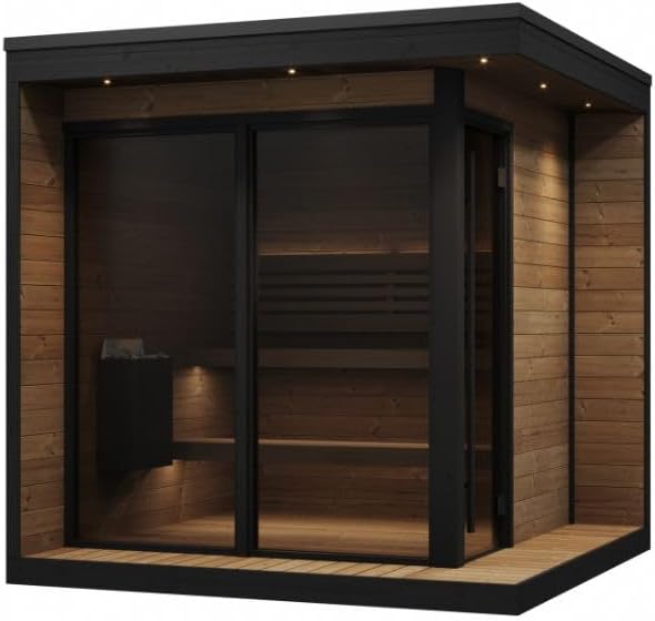 GL6 Outdoor Sauna Kit, Garden Luxury-Series Outdoor DIY Sauna Kit, Thermo-Spruce, up to 6 Persons Bundles (Sauna Heater and Sauna Stones Included) (Drop 9 WiFi - Gold)