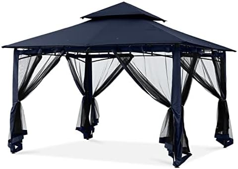 MASTERCANOPY Outdoor Garden Gazebo for Patios with Stable Steel Frame and Netting Walls (10x12,Navy Blue)