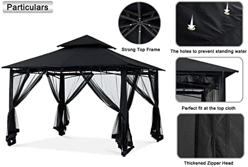 MASTERCANOPY Outdoor Garden Gazebo for Patios with Stable Steel Frame and Netting Walls (10x12,Black)