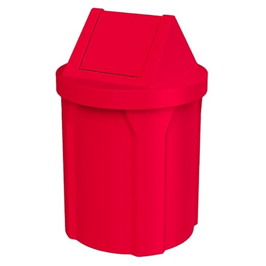 42 Gallon Round 100% Recycled Plastic Indoor or Outdoor Commercial Trash Can with Easy Access Swing Top Lid | Great for Schools and Businesses - Red