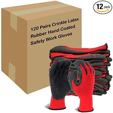Evridwear Crinkle Latex Rubber Hand Coated Safety Work Gloves for Men Women General Multi Use Construction Warehouse Gardening Assembly Landscaping (XXL-Size) Red 120 Pairs Pack
