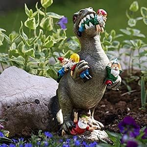 M.A.K Dinosaur Eating Gnomes Garden Decor, Art for Garden Decor, Outdoor Statue for Patio, Lawn, Yard Art Decoration, Housewarming Garden Gift