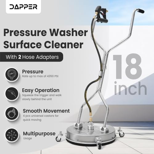 18" 4350 PSI Surface Pressure Washer Cleaner with 2 Hose Adapters
