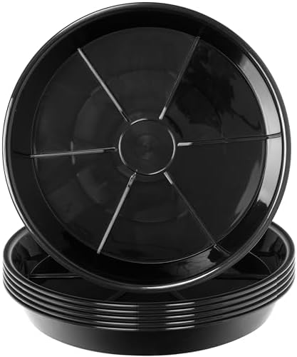 6 Pack Plant Saucer Drip Tray, 4 5 6 8 9 10 12 14 16 18 inch, Heavy Sturdy Plastic Planter Flower Pot Saucers for Indoor Outdoor Garden, Plant Water Drip Trays for pots Base (6", Black)